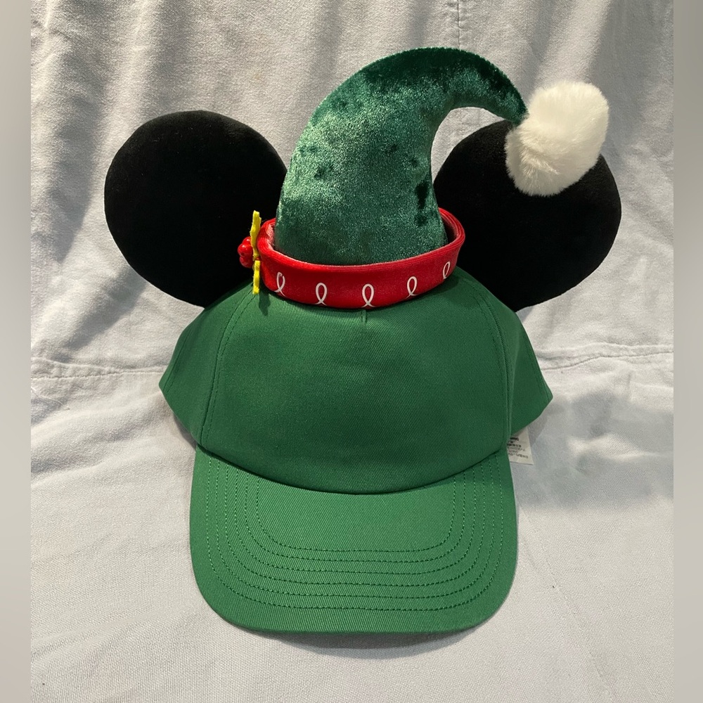 NEW Walt Disney Parks Mickey Mouse Holiday Christmas Elf Baseball Hat Cap Adult